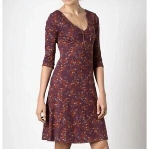 Toad&Co Rosalinda Dress organic cotton blend jersey purple geometric print Large